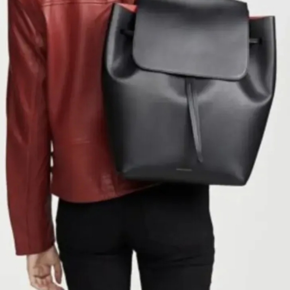 MANSUR GAVRIEL Authentic Large Black Leather Drawstring Backpack Red Interior